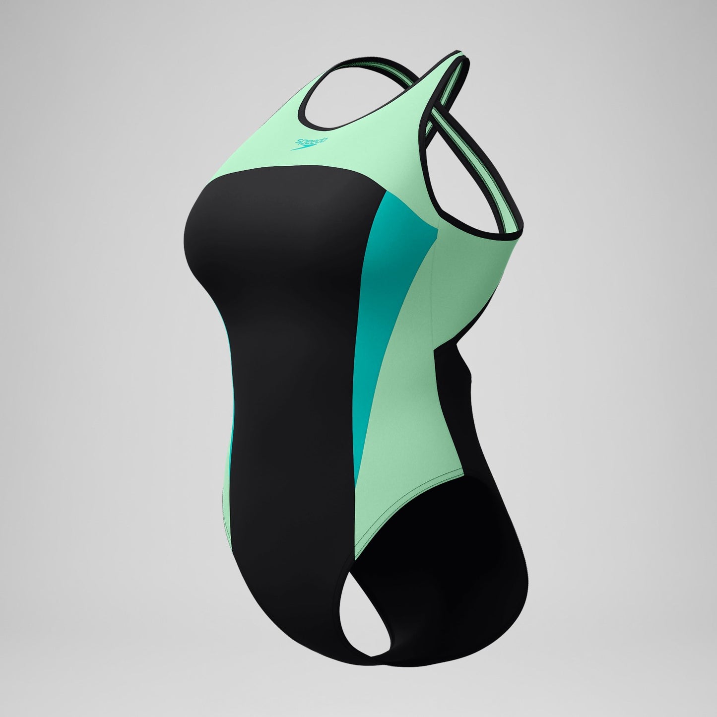High Neck Splice Cross Back Swimsuit Black/Turquoise - Speedo