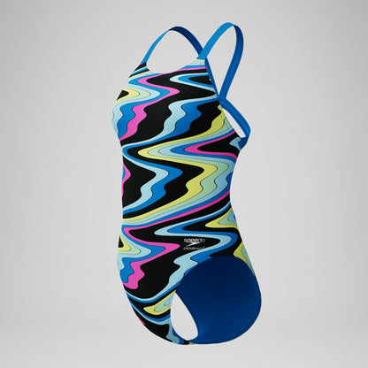 Club Training Printed Leaderback One Piece Black/Blue - Speedo