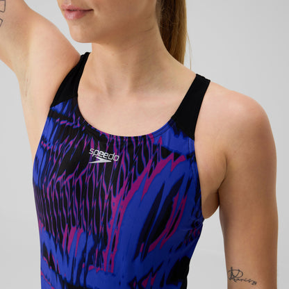 Club Training Printed Recordback Swimsuit Black/Blue - Speedo