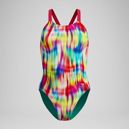 Club Training Printed Leaderback Swimsuit Red/Yellow - Speedo