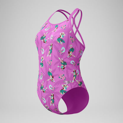 Club Training Printed Starback Swimsuit Pink/Green - Speedo