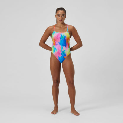 Club Training Printed V Back Swimsuit Pink/Yellow - Speedo