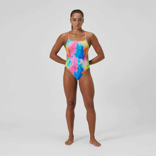Club Training Printed V Back Swimsuit Pink/Yellow - Speedo