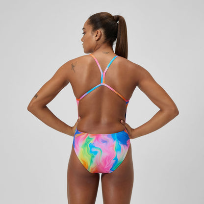 Club Training Printed V Back Swimsuit Pink/Yellow - Speedo