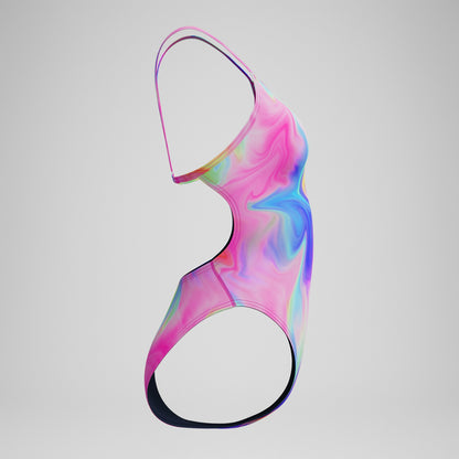 Club Training Printed V Back Swimsuit Pink/Yellow - Speedo