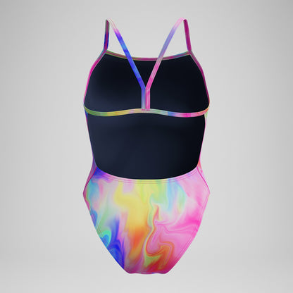 Club Training Printed V Back Swimsuit Pink/Yellow - Speedo