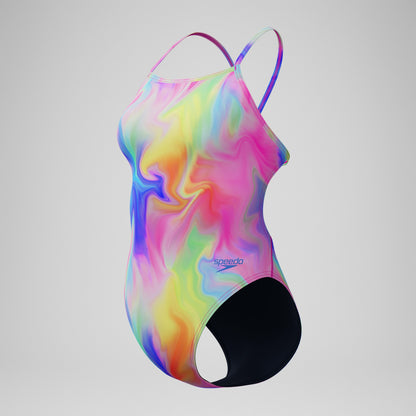 Club Training Printed V Back Swimsuit Pink/Yellow - Speedo